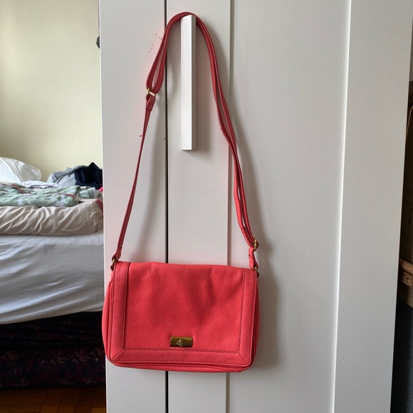 J. CREW HANDBAG TILLARY PURSE NEON CORAL LEATHER CROSSBODY - CLUTCH - Picture 2 of 10